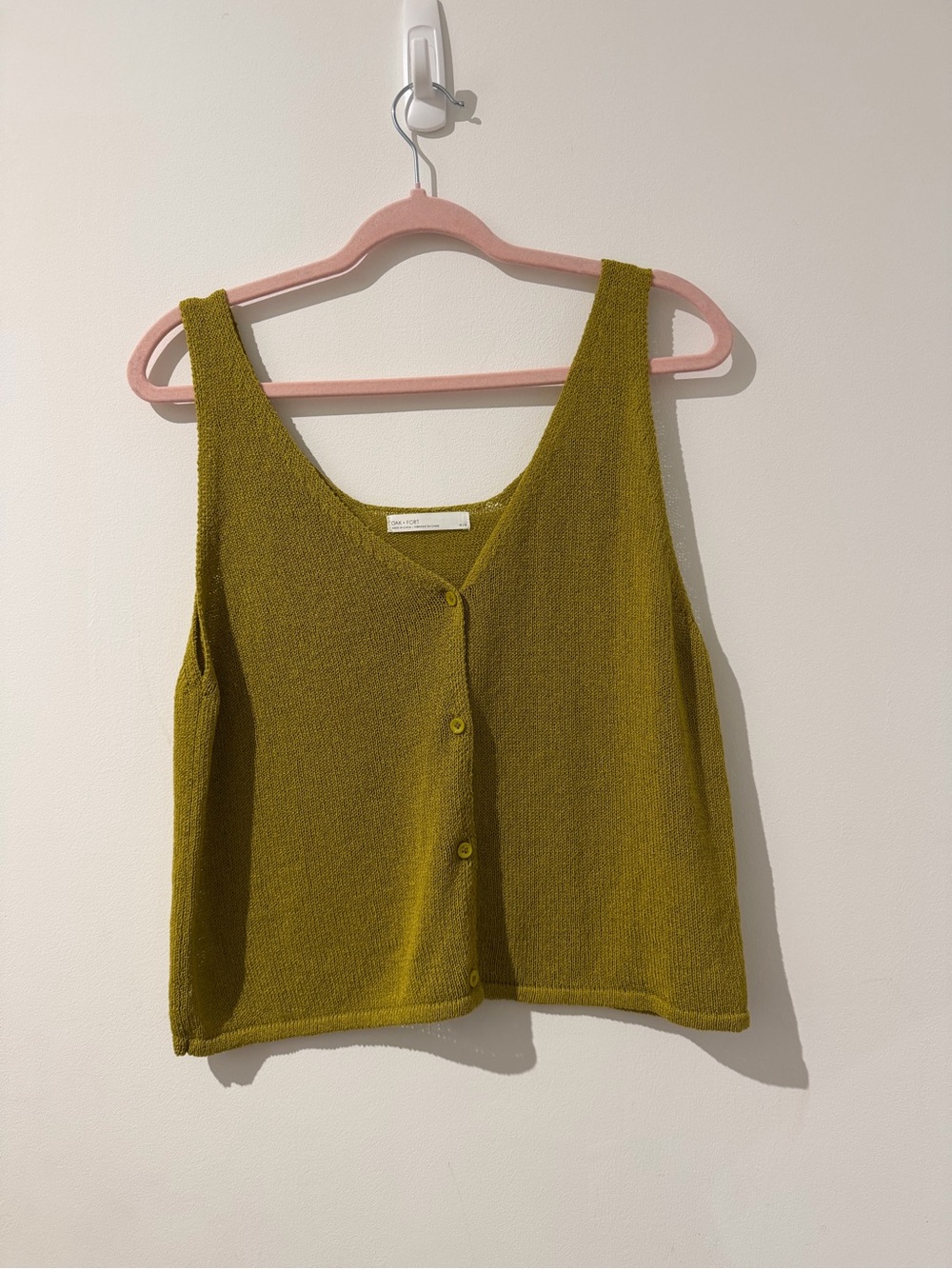 OAK + FORT Olive Button-Front V-Neck Knit Tank - Picture 3 of 4